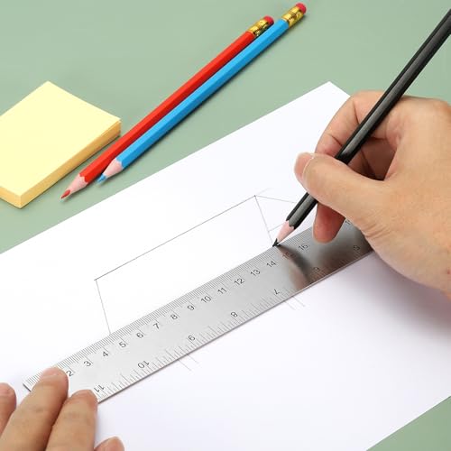 PATIKIL Stainless Steel Ruler Cork Backed, 18 Inch Straight Edge Ruler Non-Slip Cork Backing with Inch and Centimeter Scale for Office Engineering Drawing - size: 18 Inch