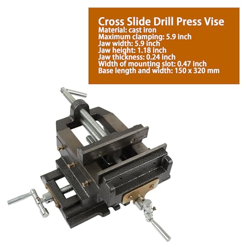 kimllier 6 Inch Cross Slide 2 Way Drill Press Vise, Cast Iron - color: Black, size: 6 Inch