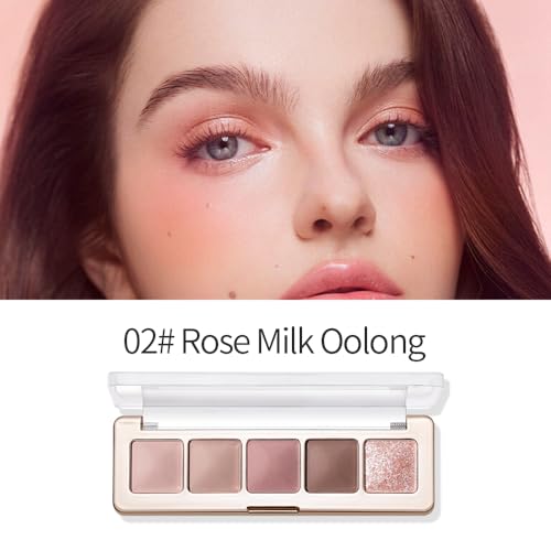 Pink Brown Neutral Matte Eyeshadow Palettes, 5 Color Natural Shimmer Gold Everyday Basic Eye Shadow Palette Makeup for Older Women,Suitable for Green and Blue Eyes,Brightening Eye Mini Travel Size 02# - color: B-#02