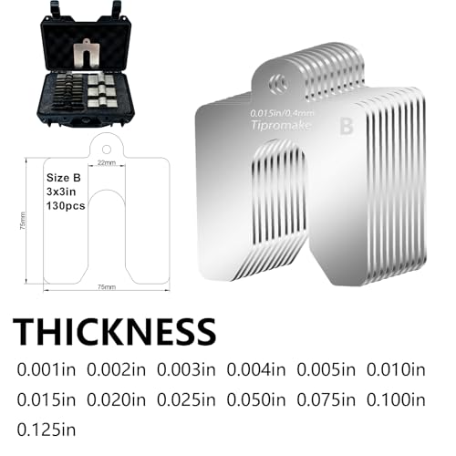 130 Pcs Size B 3 x 3 in 304 Stainless Steel Slotted Shim Kit, 13 Gauges - size: Size B 3" x 3"