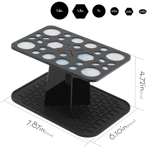 SHIDOW 28-Hole Makeup Brush Drying Rack with Silicone Drip Mat, Acrylic Upside-Down Brush Holder Organizer Stand, 1-Pack, Black - color: black