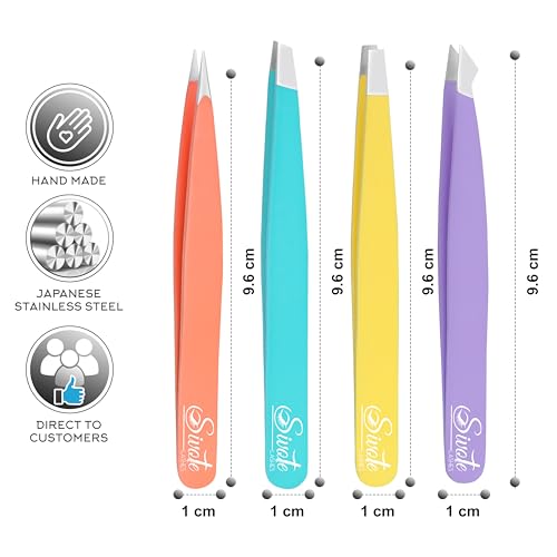 4-Pack Eyebrow Tweezers, Stainless Steel, Precision, Pastel Colors - color: Pastel Twezers