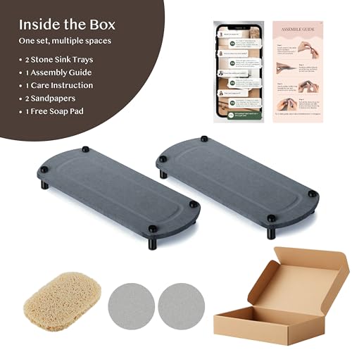 2PCS Absorbing Stone Soap Tray, Quick Dry Diatomaceous Earth Drying Rack - color: Dark Gray