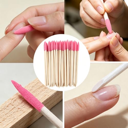 40Pcs Disposable Sanding Sticks for Plastic Models & Manicure, Double Headed Natural Wooden Cuticle Pusher File Pumice Stone Fine Detailing Tool - color: Pink