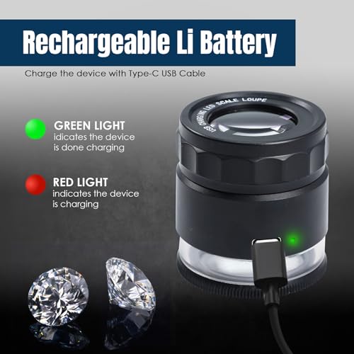 Jewelers Loupe 10x Loupe Magnifier, Rechargeable Jewelers Magnifying Glass with LED Light and Scale, Adjustable Focal Length Magnifier Jewelry Loupe for Gems, Coins - size: Short