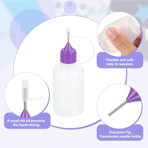 MECCANIXITY 5Pcs Needle Tip Squeeze Bottle, 30ml/1oz Glue Tip Applicator Bottles Plastic Liquid Glue Bottle for Paper Crafts, Painting, Oil, Ink(Purple, with 5 Funnel) - color: Purple, size: 30ml/1 oz