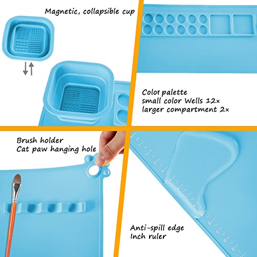 SHNOKER Silicone Craft Mat 21.7"x17.7" Super Large Silicone Painting Mat with 1 Magnetic Cup and Color Palette for Kids and Artist (Blue) - color: Blue