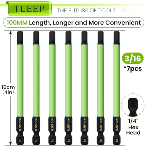 7Pcs 1/4" Hex Head Allen Wrench Drill Bits, SAE 3/16", 4" Long Hex Key Drill Bit Set, Magnetic Tips Screwdriver Socket Bit Set for Ikea Type Furniture (S2 Steel), Black Green - size: Set 11: 3/16"
