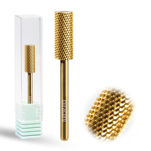 Curacoro Nail Drill Bits 3/32'' Small Barrel Carbide Bit (Medium) - color: Yellow Titanium - Small Barrel Bit, size: Medium