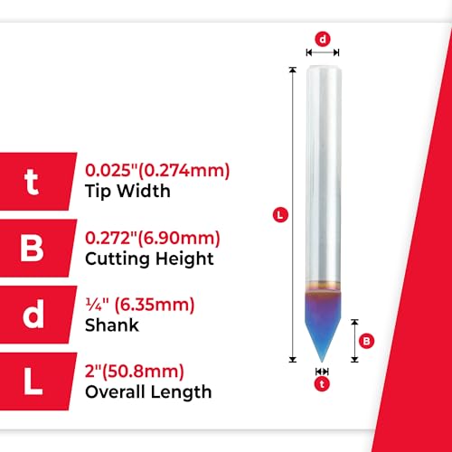 Amana Tool Spektra Extreme Tool Life Coated Solid Carbide Signmaking and Engraving Router Bit, 45622-K, 45 Degree Engraving 0.025 Tip Width x 1/4 Shank x 2 Inch Long - size: 45622-K