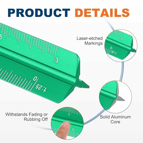 HARFINGTON Architectural Scale Ruler 7" Metric Aluminum Alloy Green - color: Green, size: 7 Inch