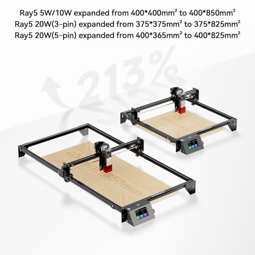Longer RAY5 Laser Engraver, 5000mW Lazer Cutter with Y-Axis Extension Area - color: Deep Black