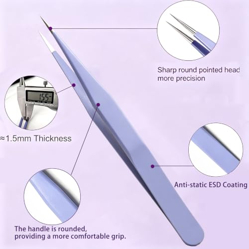 2-Pcs Sticker Tweezers, Cute Craft Precision Tweezer, Purple