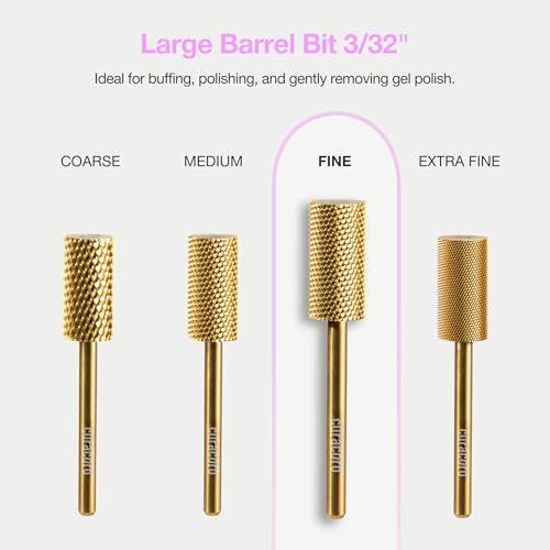 Curacoro Nail Drill Bits 3/32'' Large Barrel Carbide Bit (Fine) - color: Yellow Titanium - Large Barrel Bit, size: Fine