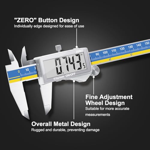 Preciva Digital Caliper, Stainless Steel Vernier Caliper Digital, Micrometer Calipers with Large LCD Screen, Auto-Off Feature, Inch Millimet Conversion, 6 Inch Caliper Tools for DIY/Household(Blue) - color: Blue