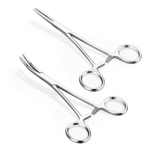 GEMQUEEN 2 Pcs Piercing Curved and Straight Forceps for Changing Jewelry - color: Silver