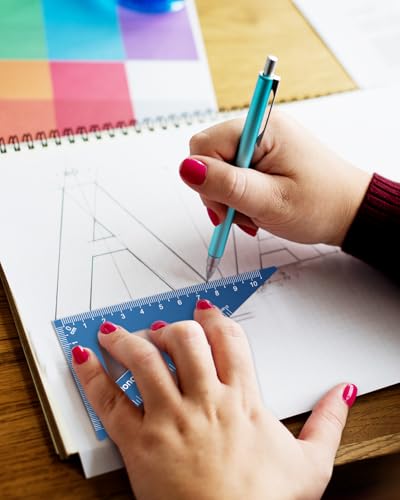 Honagu Triangular Ruler Set, 4 Pieces Aluminum Alloy Ruler, Metal Drafting Ruler, Geometric Protractor for Students, Draftsmen, Engineers, Home School Office Supplies (20cm/7.87inches, Blue) - color: Blue, size: 20cm