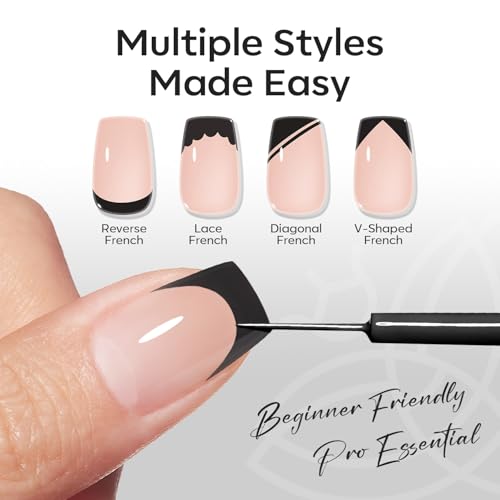 modelones Black French Tip Liner Gel Polish 15ml Built-in Fine Brush - color: A-All Black-1