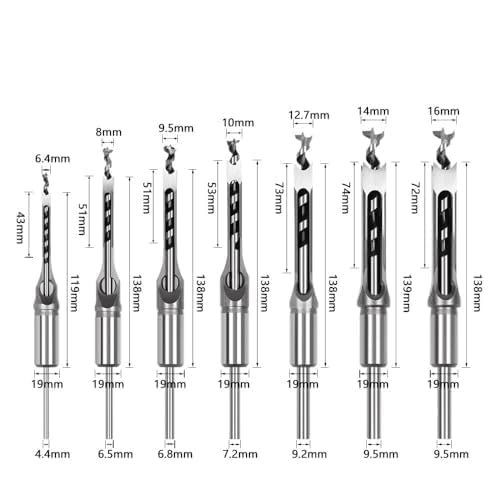 7PCS Square Hole Drill Bit Set for Wood, Woodworking Mortising Chisel Drill with 6.4/8/9.5/10/12.7/14/16mm Sizes, Includes Square Hole Drill Bit Adapter for Precise Woodworking Drilling - style: Bundle Set (7PCs)
