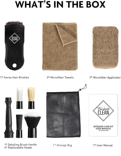 Fantasticlean 9PCS Car Detailing Brush Set, Interior Leather Cleaning - size: IT-ACS03-NT