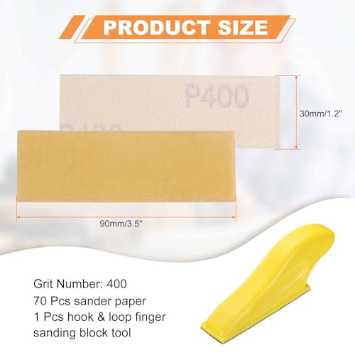 HARFINGTON 70 Pcs Detail Sander Paper 400 Grit 3.5" x 1.2" Micro Hand Sanding Papers Sheets Wet Dry Sandpapers with Sanding Block Tool for Wood Furniture Crafts Woodworking - style: 400 Grit