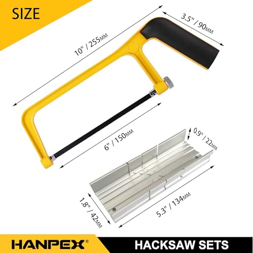 Hanpex 6 in. Mini Hacksaw Set - 150mm Extra Fine Cut Hack Saw Sets and 10pcs Extra Bi-Metal Blades for Wood and Metal - style: Hacksaw set and 10pc Blades