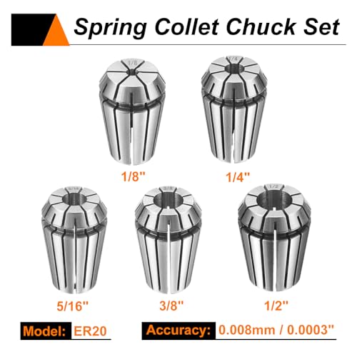 HARFINGTON 5pcs Spring Collet Chuck ER20 1/8" - 1/2" 65Mn Spring Steel Precision Router Collets for CNC Engraving Milling Lathe Tool - size: ER20 1/8" - 1/2"