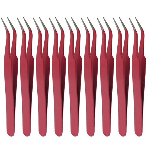 Murtenze 9 Pack Precision Tweezers, Stainless Steel, Pink - color: Pink