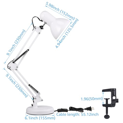 TORCHSTAR Metal Desk Lamp, Adjustable Swing Arm, E26, White - color: White, size: 1 Unit
