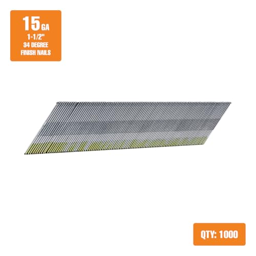 Freeman Angled Finish Nails | 34 Degree | 15 Gauge | 1-1/2" | Tape Collated | Galvanized Steel | 1000 Count | Trim, Moulding, Cabinetry, Baseboards, Furniture, Door and Window Casing | AF1534-15 - style: 15-Gauge 1-1/2"