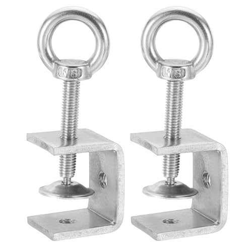 HARFINGTON 2Pcs 304 Stainless Steel C Clamps 35mm w Eye Hook Screw Silver - size: 35mm