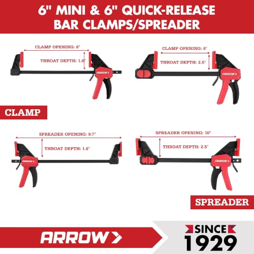 ARROW 6-Piece Mini Light-Duty 6"(2) & 6" Medium Duty (4) Bar Clamps Set - size: mini 6"(2) & 6"(4)
