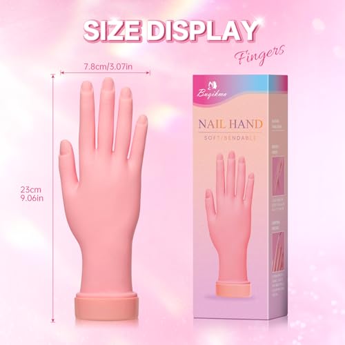 Buqikma Flexible Practice Nail Fake Silicone Hand Model for Acrylic Nails