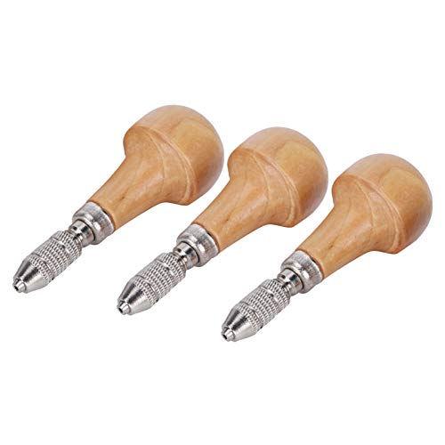 3 Set Hand Chucks Wooden Handles Pin Vise Hand Drill Wooden Handle Pear Shape Graver Handle for Stone Setting Graver Replacement