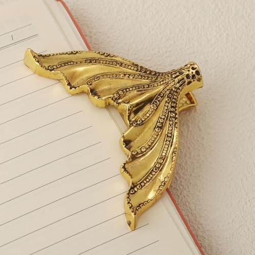 Vintage Crocodile Head Journal Clip - 3.4 Inch Heavy Duty Alligator Metal Book Clip Pin, Solid Decorative Bookmark Paper Organizer Notebook Holder Planner for Home Office Desk - color: Golden Mermaid