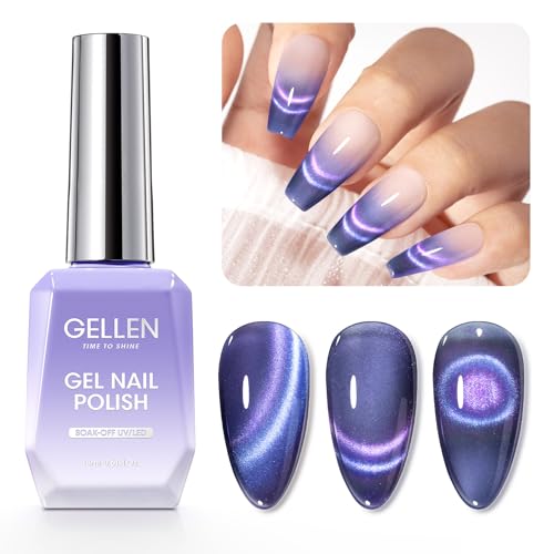 GELLEN Cat Eye Gel Nail Polish, 18ml Blue Purple Color Cat Eye Gel Polish with Magnet Stick, Holographic Glitter Cat Eye Nail Polish Soak Off Nail Art Manicure at Home - color: No.897-Galaxy Blue