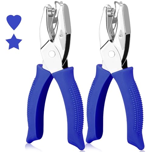 Modacraft 2-Piece 1/4" Hole Punch Set - Heart & Star Shapes, Soft-Grip Design for Scrapbooking, Card Making, Classroom & Office Use (Blue) - size: Heart + Star