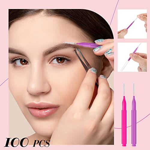 Lallisa 100 Pieces Micro Eyebrow Spoolie Brush with Cap, Pink, Purple - color: Pink, Purple