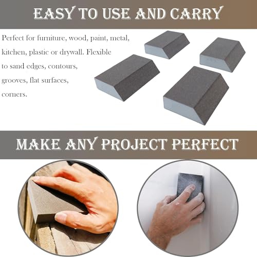 4 Pack 120 Grit Single Angle Sponge Sanding Block, Washable and Reusable Sanderpaper Hand Sanding Sponge for Wood Drywall Metal Home Sanding - style: 120 Grit