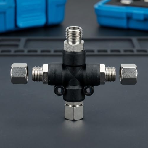 1/8 Inch BSP 3-Way Airbrush Hose Manifold Splitter,Black Air Hose Fitting Connector for Mini Compressor Spray Painting