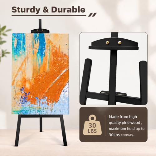 Adjustable Black Pine Wooden Painting Easel, Art Easel Stand - color: Black
