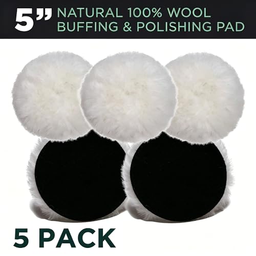 Gracefur 5 Pcs 5 Inch Lambs Wool Polishing Buffing Pads with Hook and Loop Back – 5" Soft Sheepskin Buffer Pads for Cars, Boats & RVs - size: 5"