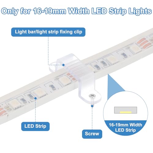 PATIKIL LED Strip Light Clips, 60 Pack Mounting Bracket Fixing Clips Plastic Clamp Holders with Screws for 16-19mm Neon RGB Light Cable Ribbon, Translucent - size: 16mm-19mm