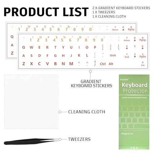 ProElife Gradient Keyboard Letter Stickers with Tweezer, Short, Orange - color: Ombre Orange