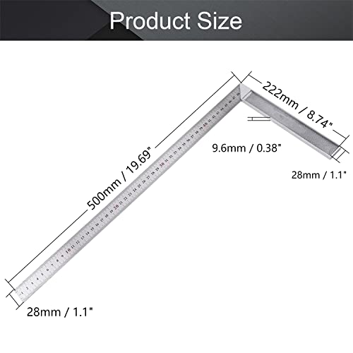 Utoolmart Right Angle Ruler,Framing Square Ruler,500mm / 19.7-inch Stainless Steel, L Shape Ruler, Framing Ruler, Try Square Ruler Tools for Carpenter Engineer 1 Pcs - size: square 500mm