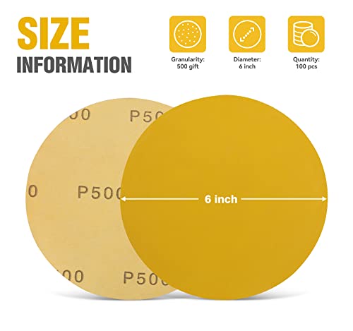 6 Inch Sanding Disc Self Stick 500 Grit PSA Sanding Discs 100 PCS Aluminum Oxide Adhesive Backed Sandpaper - style: 500 Grit