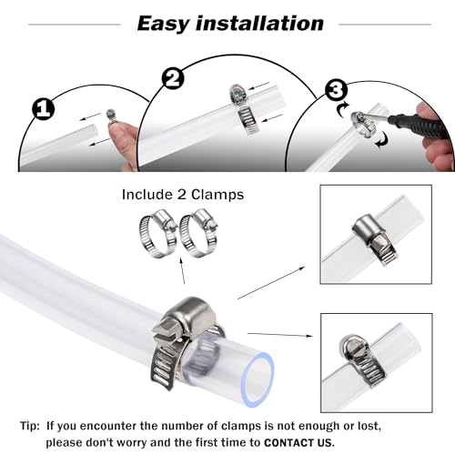 DAVCO 1" ID - 50 ft Clear Vinyl Tubing, Low Pressure Flexible PVC Tube, Heavy Duty UV Chemical Resistant Lightweight Plastic Vinyl Hose, BPA Free and Non Toxic, with 2 Stainless Clamps - size: 1"ID, style: 50 Feet