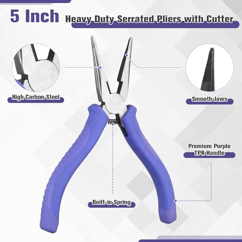 5 Inch Slim Long Nose Pliers, Chain Nose Pliers - size: 5" Slim Long Nose Pliers Serrated Jaw
