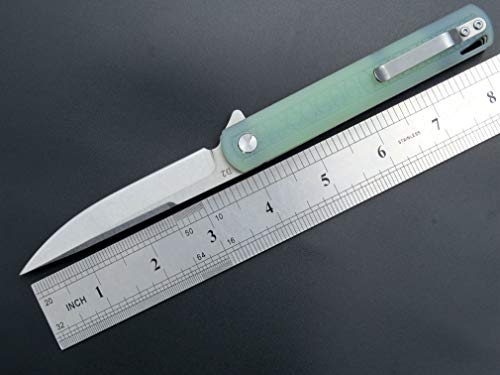 Eafengrow EF16 Folding Knife Flipper Ball Bearing Point D2 Blade G10 Handle with Pocket Clip Everday Carry Pocket Knife Liner Lock Camping Tactical Outdoor Multitool (Jade) - color: jade