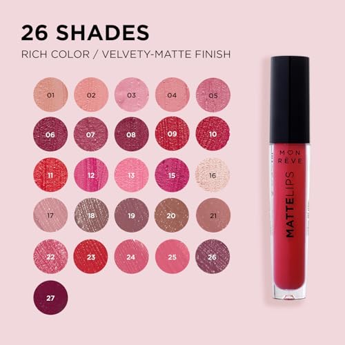 MON RÊVE Matte Lipstick, Long-Lasting Moisturizing, 26 Dragon Fruit - color: No 26
